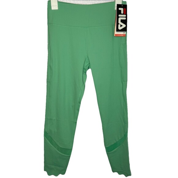 FILA Dreama Green Athletic Workout Cropped Tight Leggings Mesh Cutouts Sz M New! - Picture 1 of 14